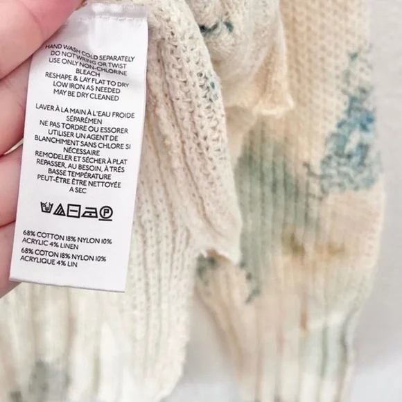 Pilcro Anthro Slouchy V-Neck Sweater Small Oversized Ivory Floral Bohemian - Picture 6 of 7